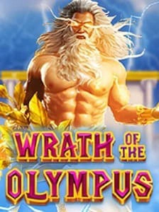 Gates of Olympus com o deus Zeus ao lado dos rolos